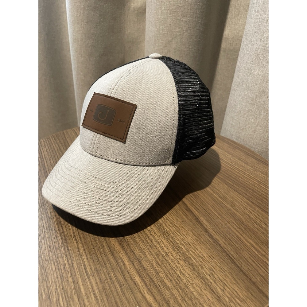 Avid Gear Hat Snapback Baseball Hat Tan/Gray Black Sportfishing Leather Patch 🧢